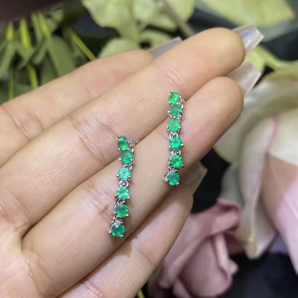 Natural Colombian Emerald Dangle Earrings w/ Certificate - Picture 2 of 11
